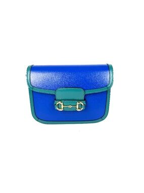 Gucci 1955 Azalea Calfskin Horsebit Medium Blue Green Leather Shoulder Bag